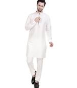 White cream faux cotton silk plain kurta pajama