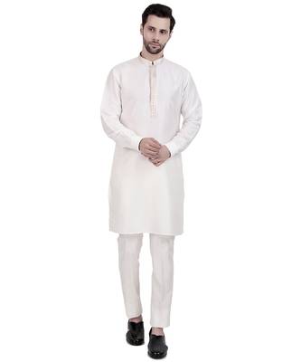White cream faux cotton silk plain kurta pajama 3