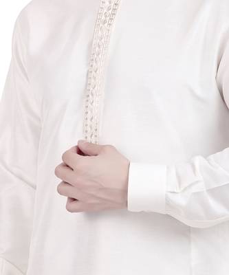 White cream faux cotton silk plain kurta pajama 5