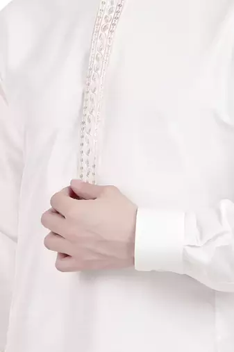 White cream faux cotton silk plain kurta pajama
