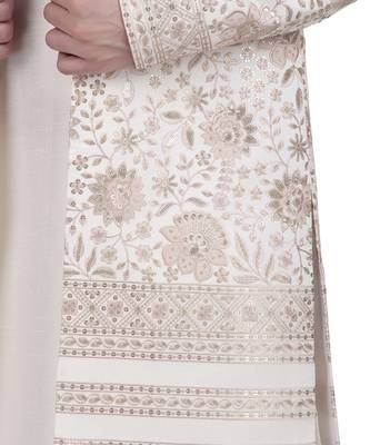 White faux cotton silk plain kurta pajama with floral embroidered jacket 2