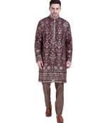 Maroon faux georgette kurta pajama with floral embroidery