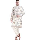 White faux georgette floral embroidered kurta pajama