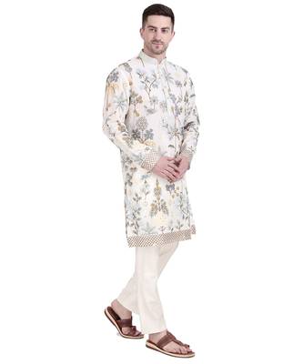 White faux georgette floral embroidered kurta pajama 2