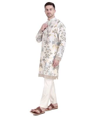 White faux georgette floral embroidered kurta pajama 3