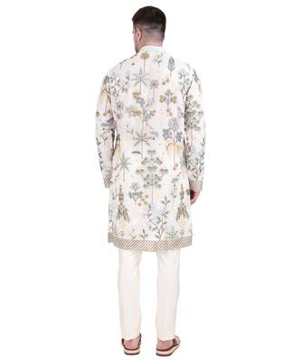 White faux georgette floral embroidered kurta pajama 4