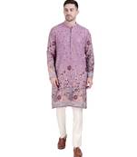 Purple faux georgette floral embroidered kurta pajama