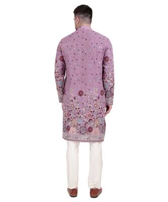 Purple faux georgette floral embroidered kurta pajama 2