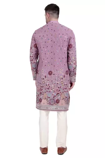 Purple faux georgette floral embroidered kurta pajama