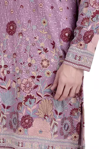Purple faux georgette floral embroidered kurta pajama