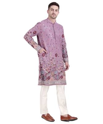 Purple faux georgette floral embroidered kurta pajama 4