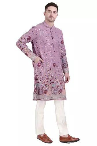 Purple faux georgette floral embroidered kurta pajama