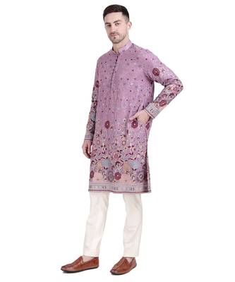 Purple faux georgette floral embroidered kurta pajama 5