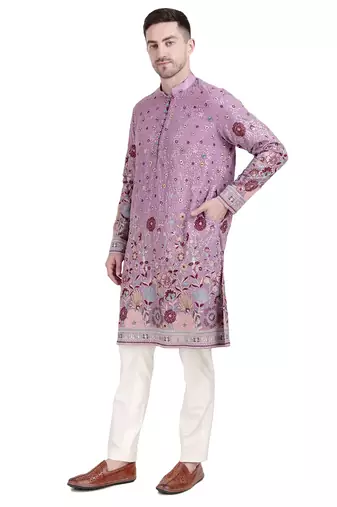 Purple faux georgette floral embroidered kurta pajama