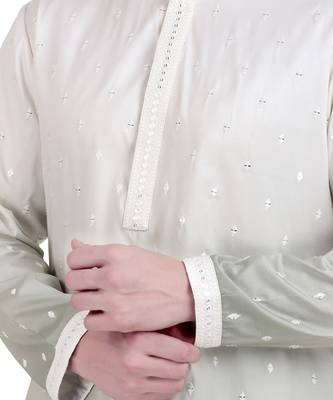 White cotton silk kurta pajama with floral embroidery 2