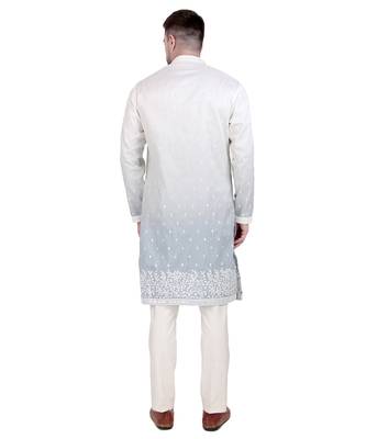 White cotton silk floral embroidered kurta pajama 3