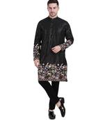 Black faux georgette floral embroidered kurta pajama