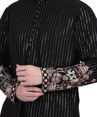 Black faux georgette floral embroidered kurta pajama 2