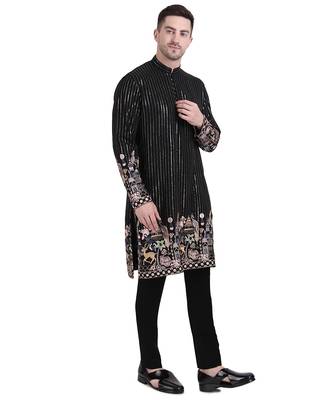 Black faux georgette floral embroidered kurta pajama 3