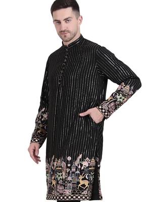 Black faux georgette floral embroidered kurta pajama 4