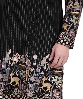 Black faux georgette floral embroidered kurta pajama 5