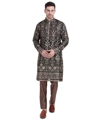 Black faux georgette kurta pajama with floral embroidered 1