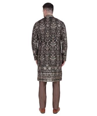 Black faux georgette kurta pajama with floral embroidered 3
