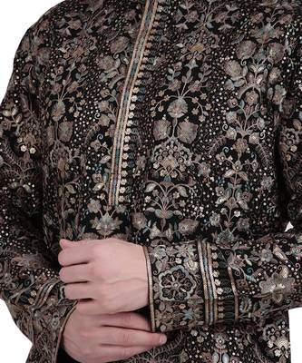 Black faux georgette kurta pajama with floral embroidered 4