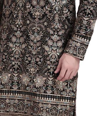 Black faux georgette kurta pajama with floral embroidered 5