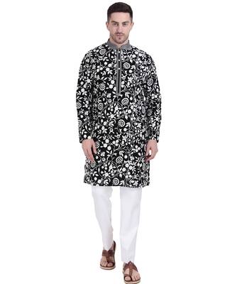 Black faux georgette floral embroidered kurta with pajama 1