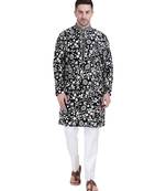 Black faux georgette floral embroidered kurta with pajama