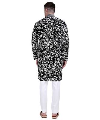Black faux georgette floral embroidered kurta with pajama 2