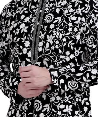 Black faux georgette floral embroidered kurta with pajama 3