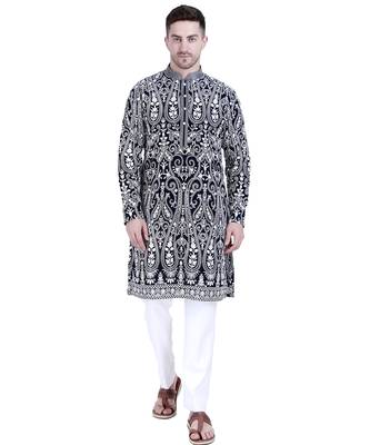 Black faux georgette embroidered kurta pajama 1