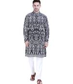 Black faux georgette embroidered kurta pajama