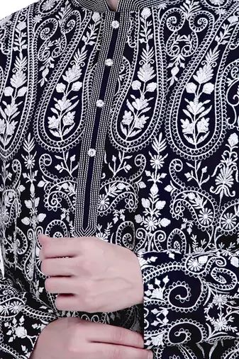 Black faux georgette embroidered kurta pajama