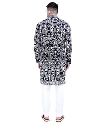 Black faux georgette embroidered kurta pajama 3