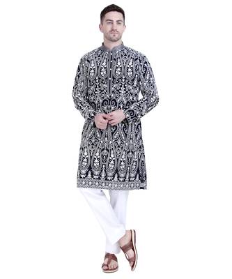 Black faux georgette embroidered kurta pajama 4