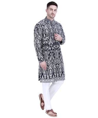 Black faux georgette embroidered kurta pajama 5