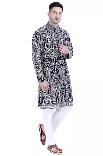 Black faux georgette embroidered kurta pajama