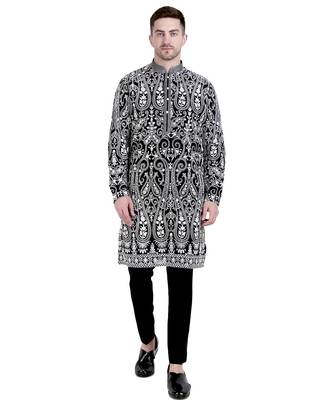 Black faux georgette embroidered kurta with pajama 1