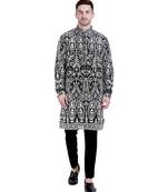Black faux georgette embroidered kurta with pajama
