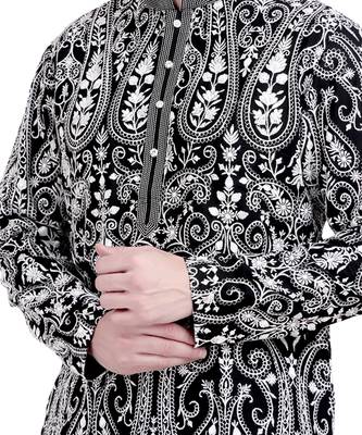 Black faux georgette embroidered kurta with pajama 2