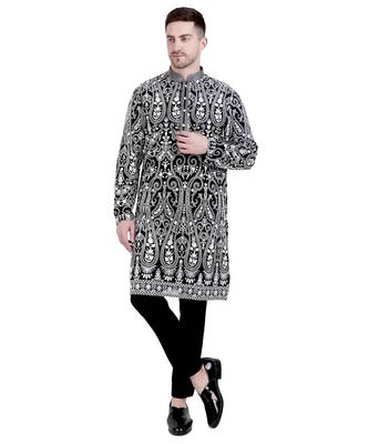Black faux georgette embroidered kurta with pajama 3