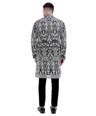 Black faux georgette embroidered kurta with pajama 5