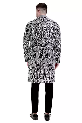 Black faux georgette embroidered kurta with pajama