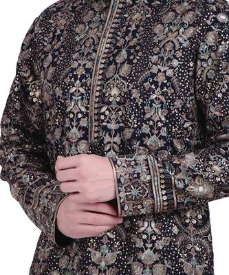 Black faux georgette embroidered kurta pajama with floral pattern 2