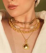 Gold finished riverstone pendant necklace