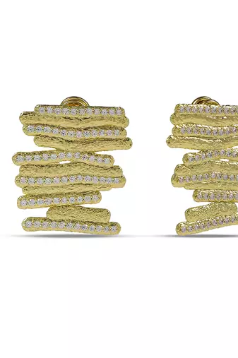 Golden cubic net earring