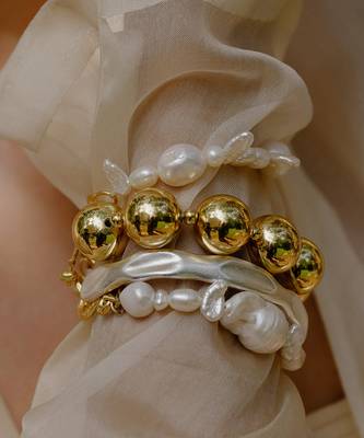 Gold pearl nebula cloud bracelet 2